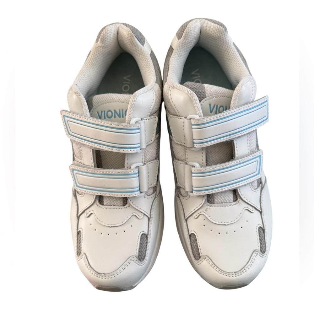 Vionic Women's White and Gray Sneakers with Blue Accents Size 8.5